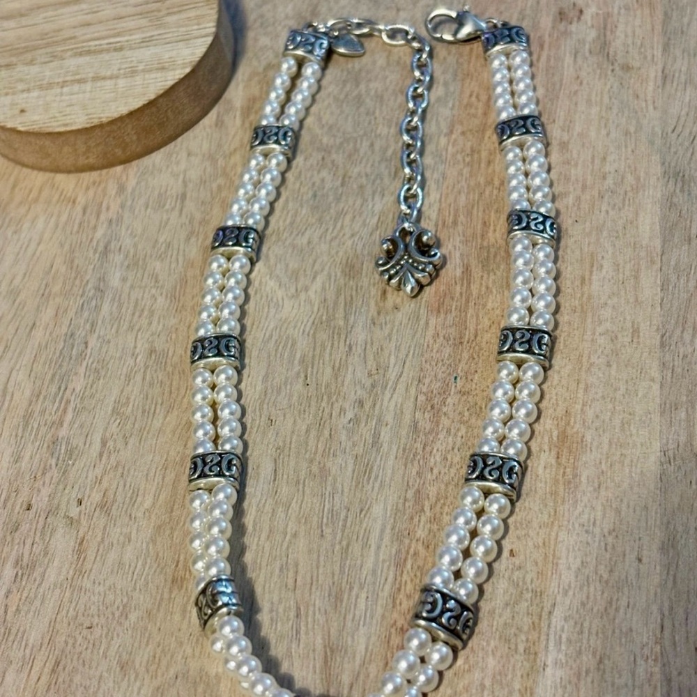 Brighton LADY JANE Scrolled SilverTone Double-strand Faux Pearl Choker Necklace